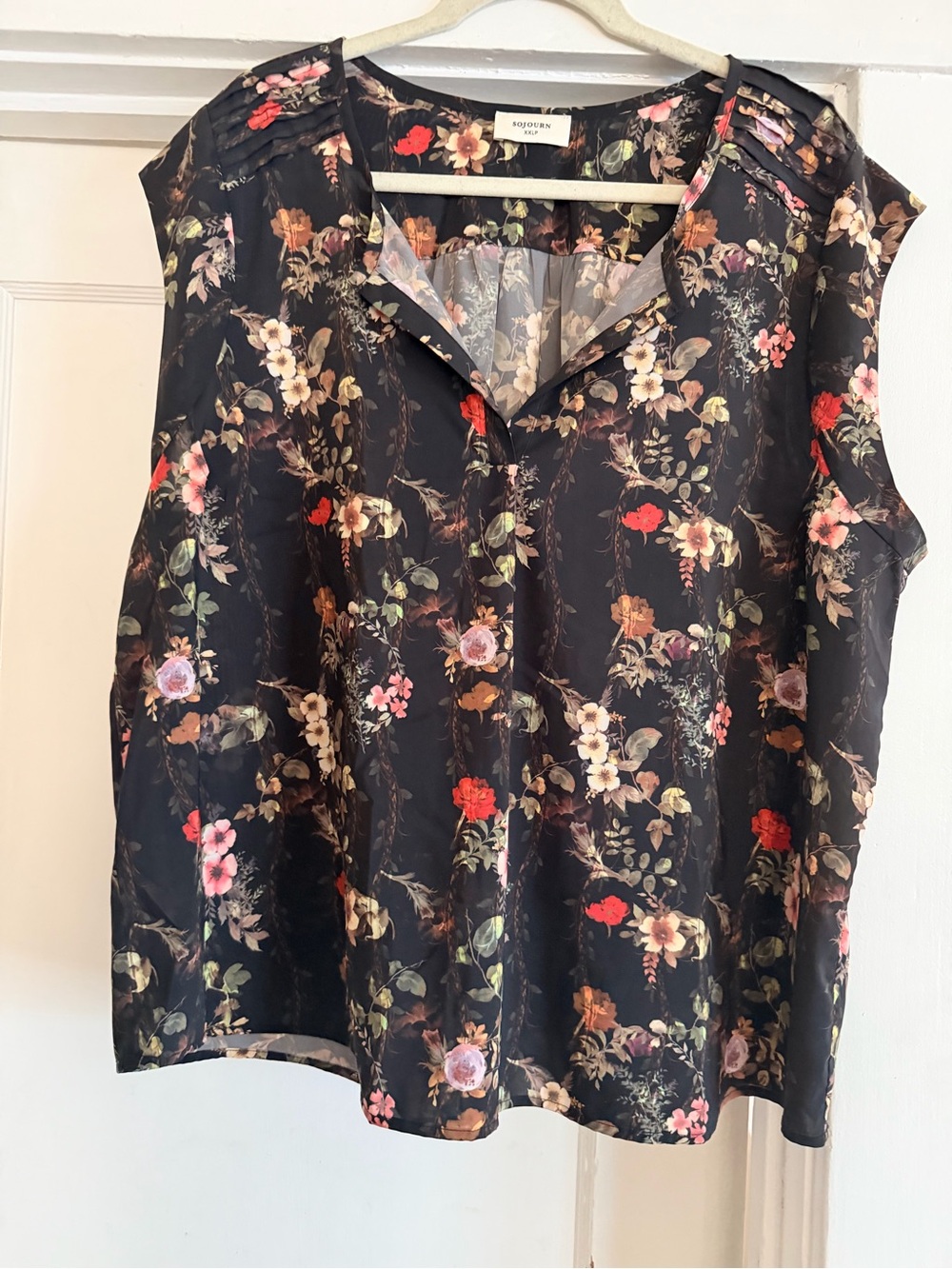 Boulevard Floral Sleeveless Blouse - Black with Red & Pink Accents